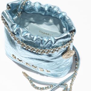 CHANEL 22 MINI HANDBag Metallic Calfskin & Gold Metal Light Blue - AS3980B18806NABKB - Image 3
