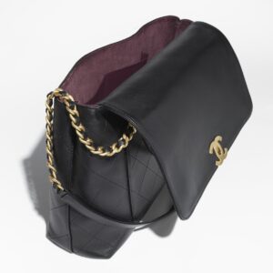 MAXI FLAP Bag WITH TOP HANDLECalfskin & Gold-Tone Metal Black - AS5543B2011194305 - Image 3
