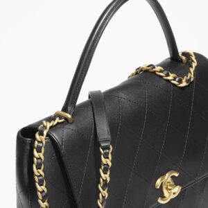 MAXI FLAP Bag WITH TOP HANDLECalfskin & Gold-Tone Metal Black - AS5543B2011194305 - Image 4