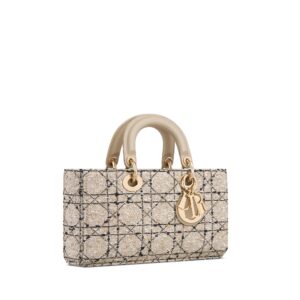 Medium Lady D-Joy Bag Natural Tweed with Black Cannage Motif - Image 3