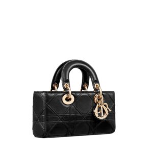 Small Lady D-Joy Bag Black Flat Macrocannage Lambskin - Image 3