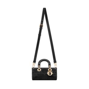 Small Lady D-Joy Bag Black Flat Macrocannage Lambskin - Image 5