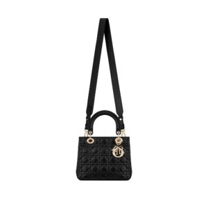 Medium Soft Lady Dior Bag Black Honey Lamb Leather and Flat Cannage Calfskin - Image 5