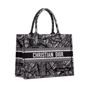 Medium Dior Book Tote Black and White Plan de Paris Embroidery (36 x 27.5 x 16.5 cm) - Image 3