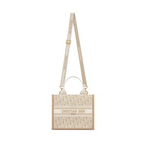 Small Dior Book Tote Natural Dior Oblique Embroidery and Calfskin (26.5 x 22 x 14 cm) - Image 4