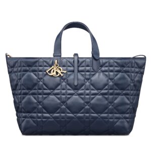 Large Dior Toujours Bag Deep Ocean Blue Macrocannage Calfskin - Image 3