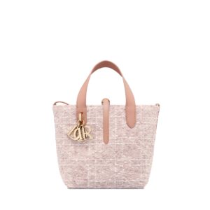 Small Dior Toujours Vertical Tote Bag Rose des Vents Tweed with White Cannage Motif - Image 3